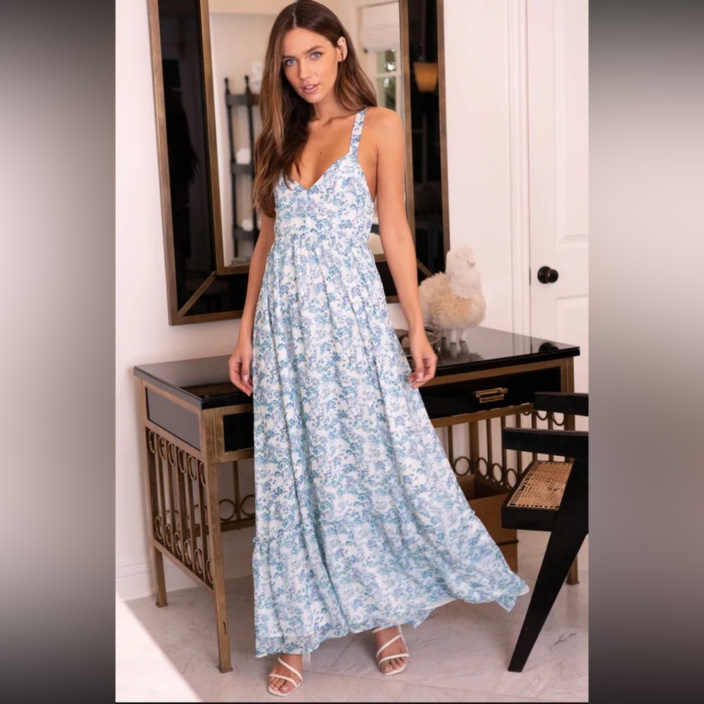 My Love Story White Floral Print Tie-Back Maxi Dress